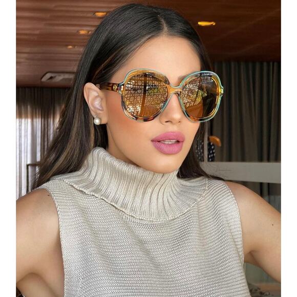NEW Gucci GG1240S Havana Turquoise Trim Oversized Sunglasses - Picture 1 of 8